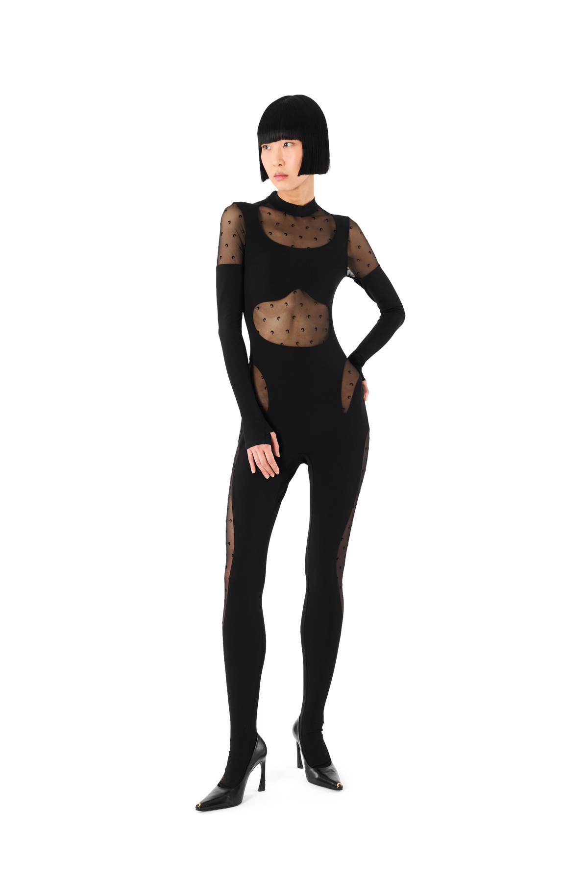 PLUMETIS MESH & SHINY JERSEY CATSUIT