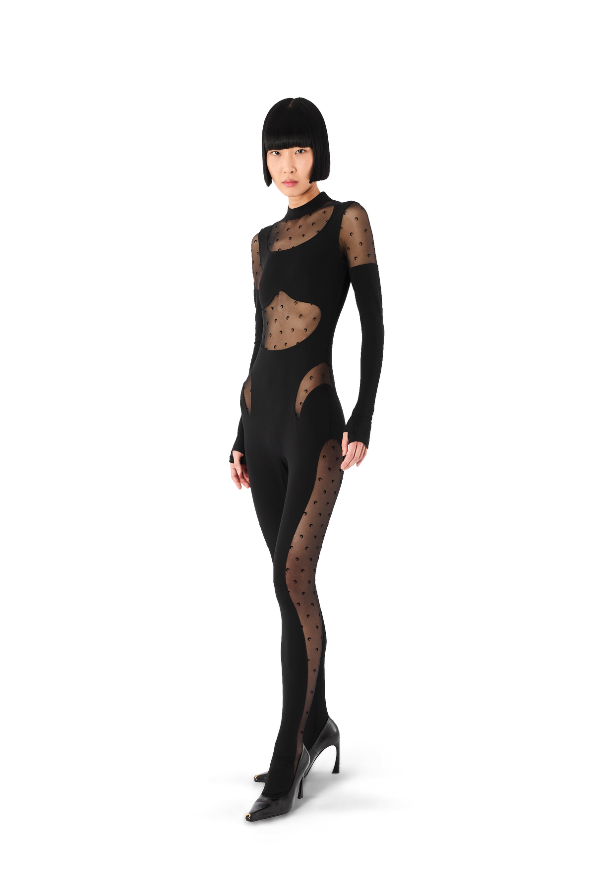 PLUMETIS MESH & SHINY JERSEY CATSUIT