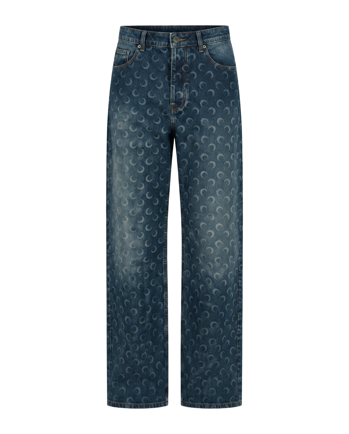 MOON LASER DARK BLUE WASH DENIM STRAIGHT JEANS