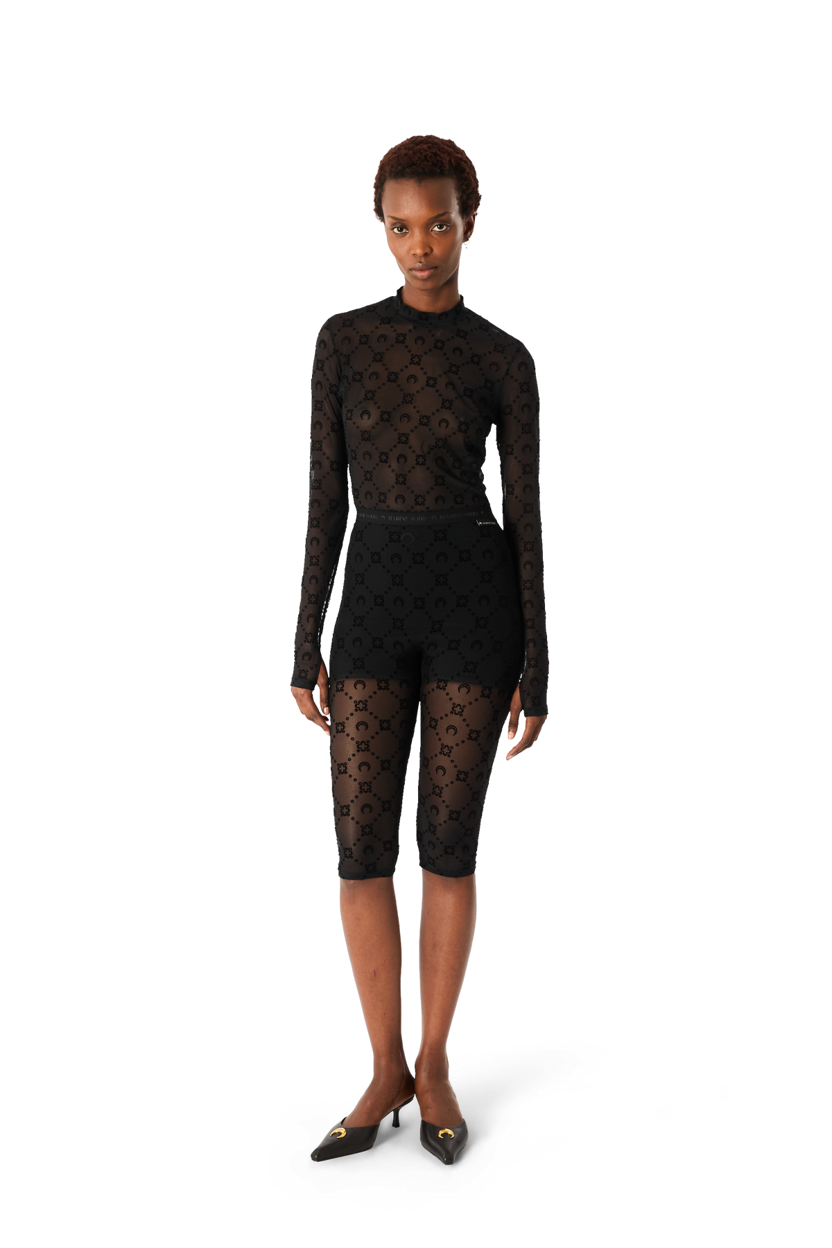 MOONOGRAM MESH FLOCK CAPRI PANTS
