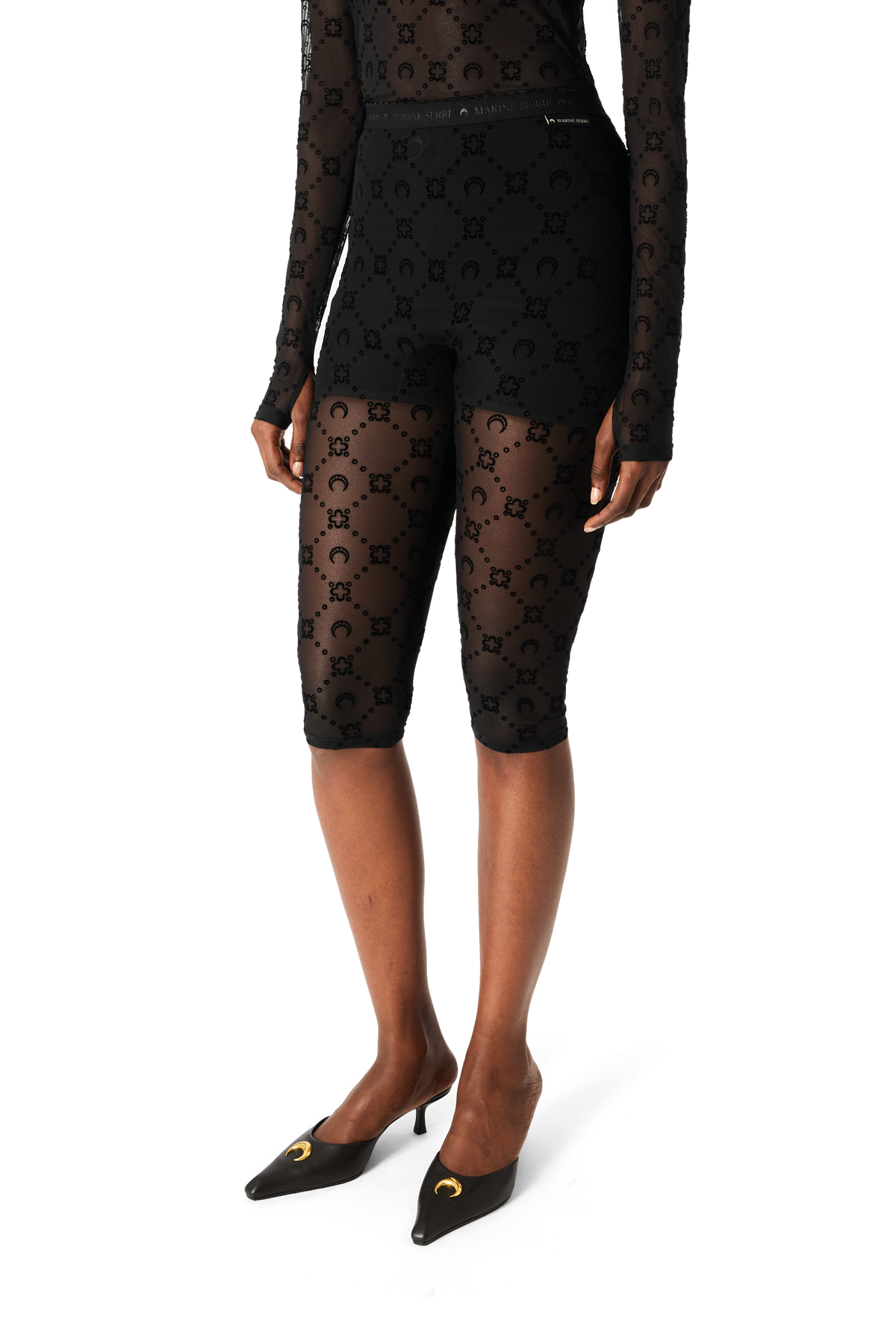 MOONOGRAM MESH FLOCK CAPRI PANTS