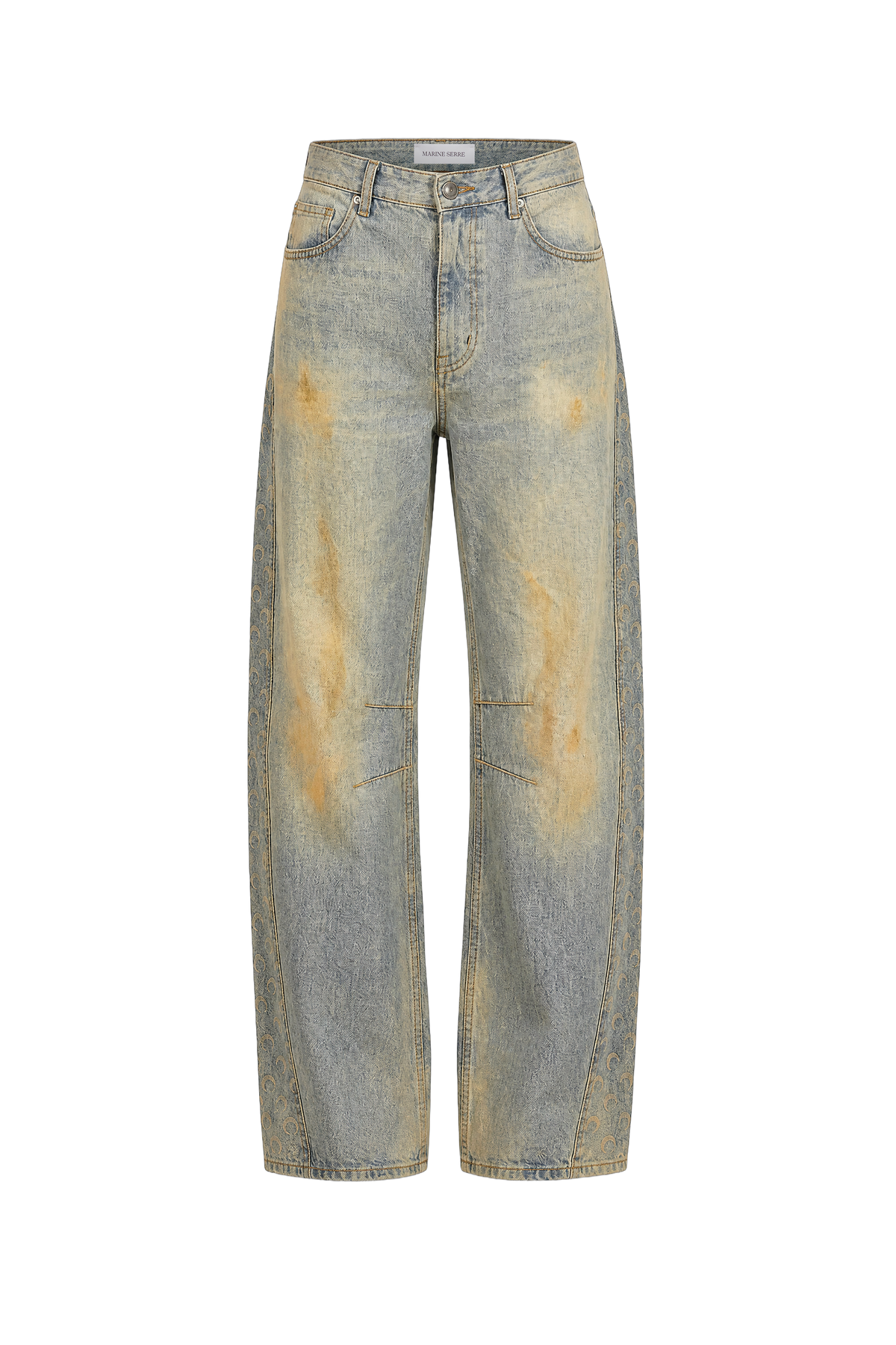 JEAN BARREL EN DENIM DÉLAVÉ AU SABLE À MOTIF LUNE AU LASER