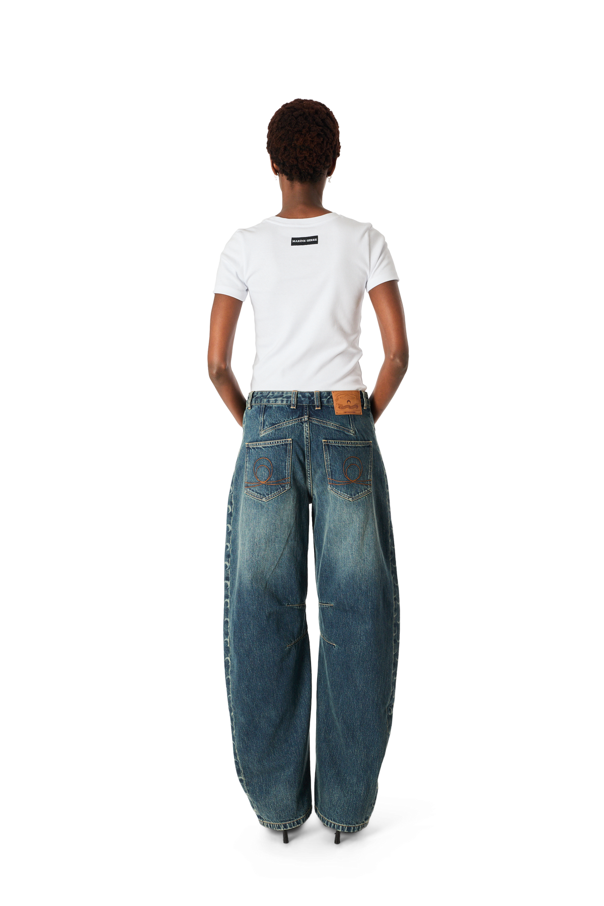 MOON LASER DARK BLUE WASH DENIM BARREL JEANS