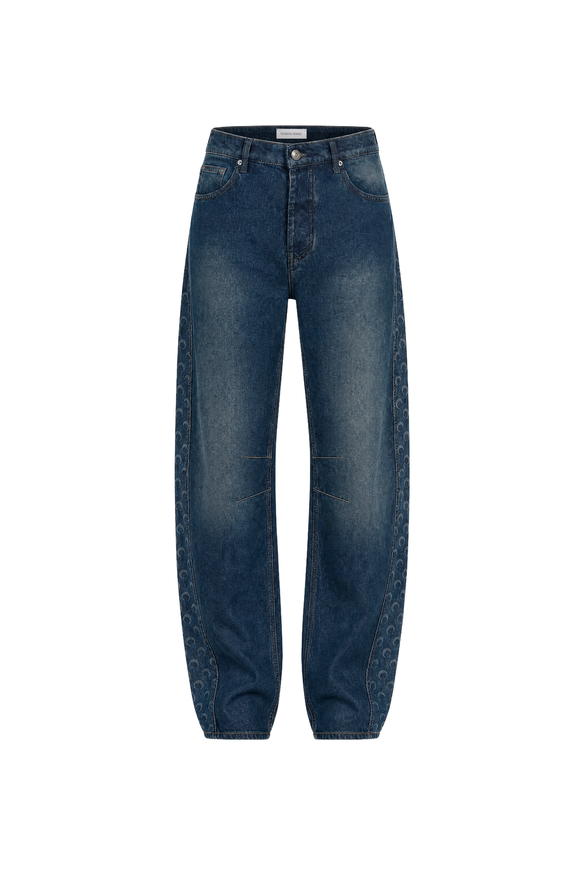 MOON LASER DARK BLUE WASH DENIM BARREL JEANS