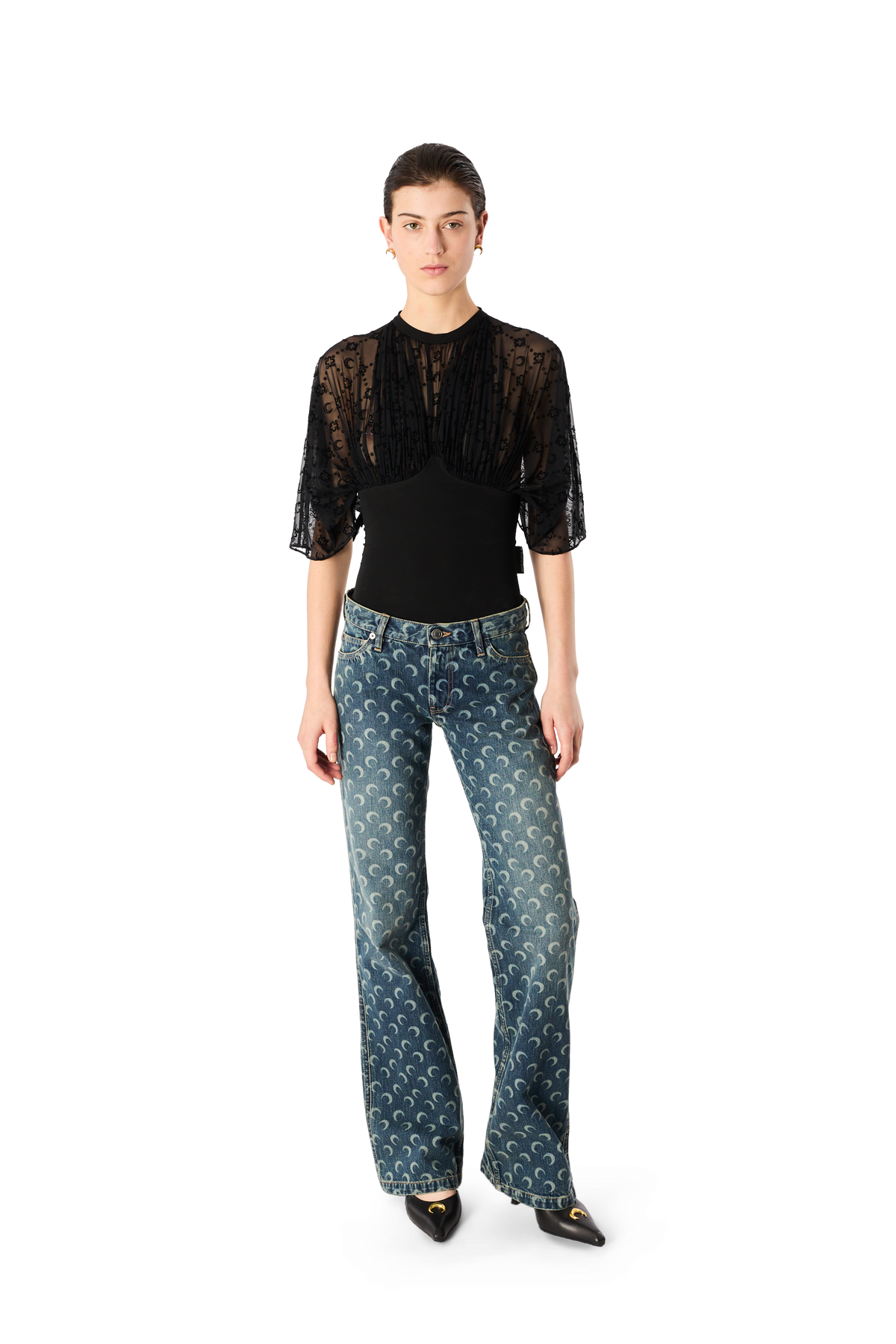 MOON LASER DARK BLUE WASH BOOTCUT JEANS