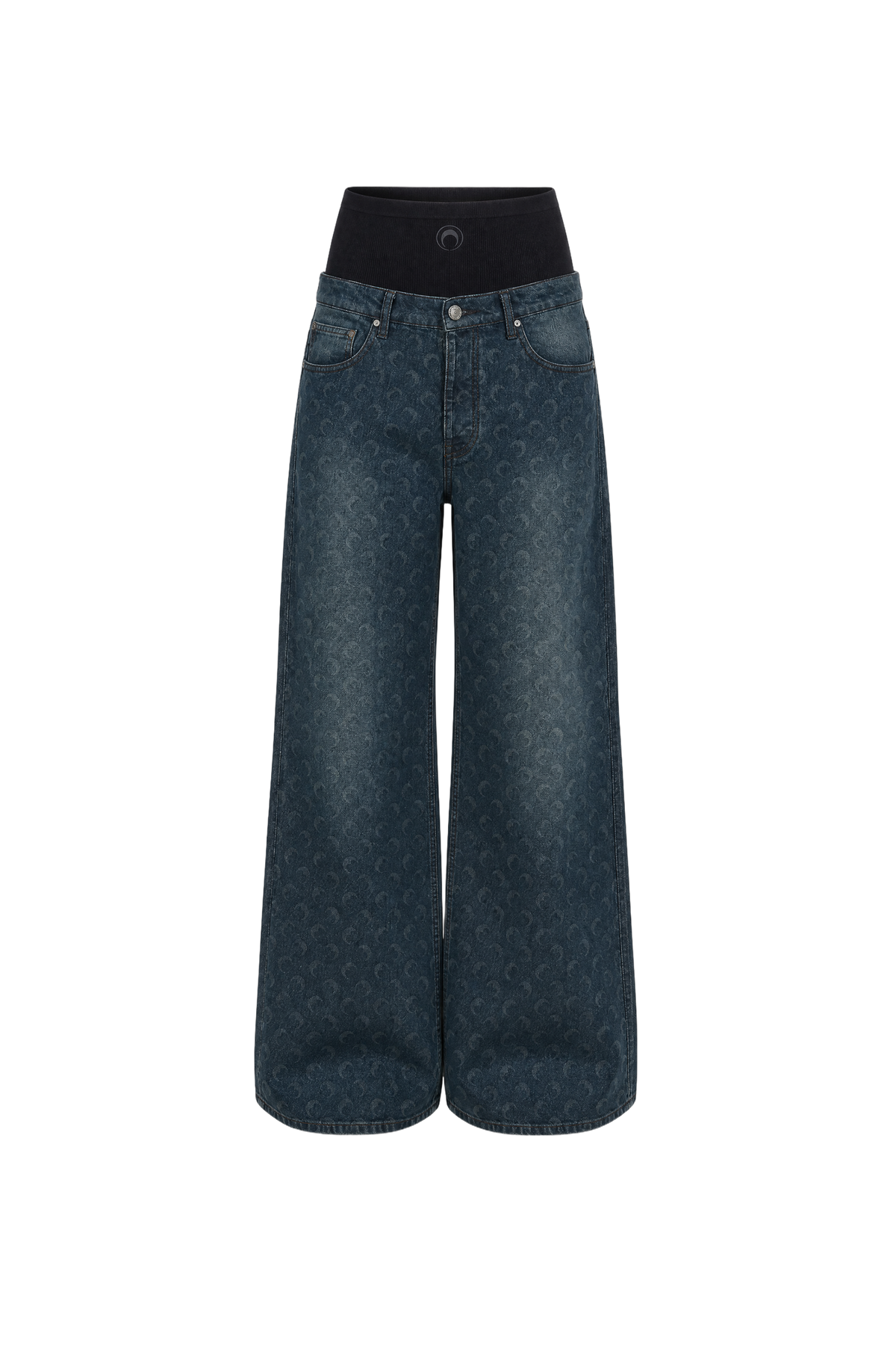 MOON LASER DARK BLUE WASH DENIM BAGGY JEANS