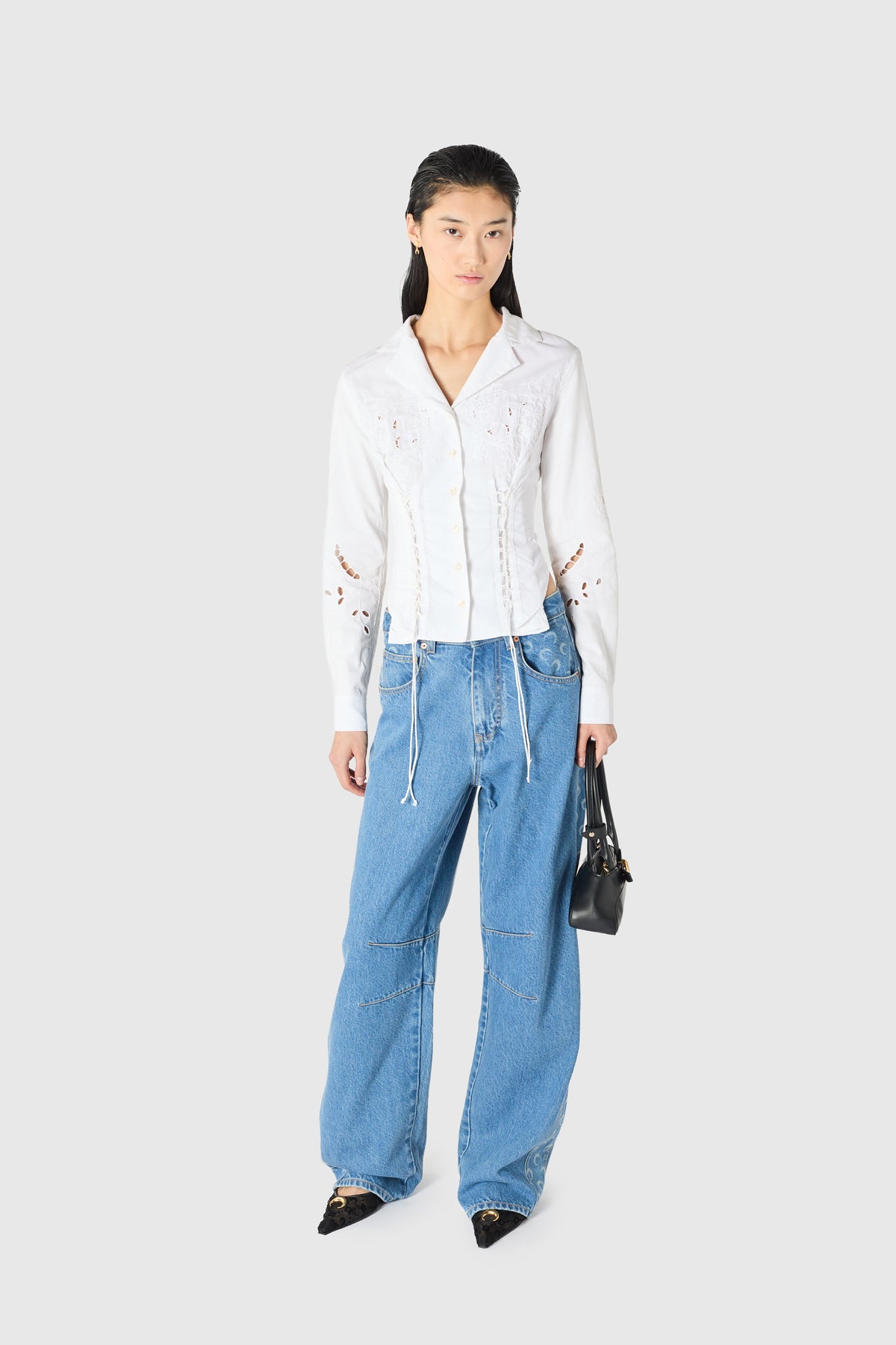Chemise à manches longues lacée en linge de maison régénéré