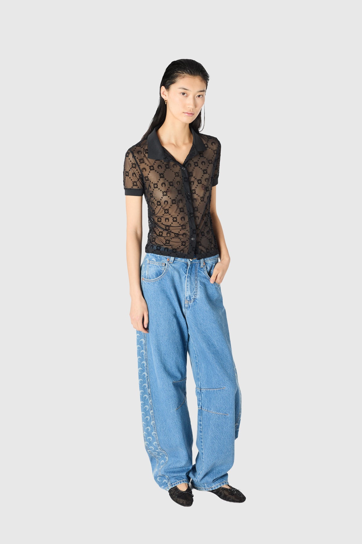 Moonogram mesh flock polo shirt