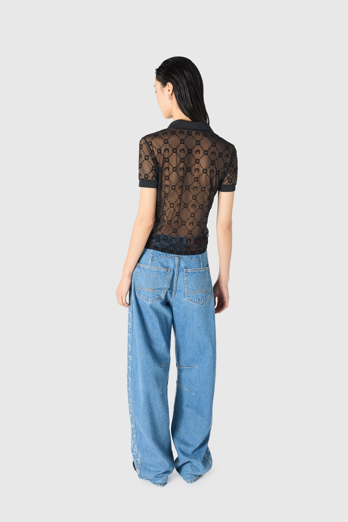 Moonogram mesh flock polo shirt