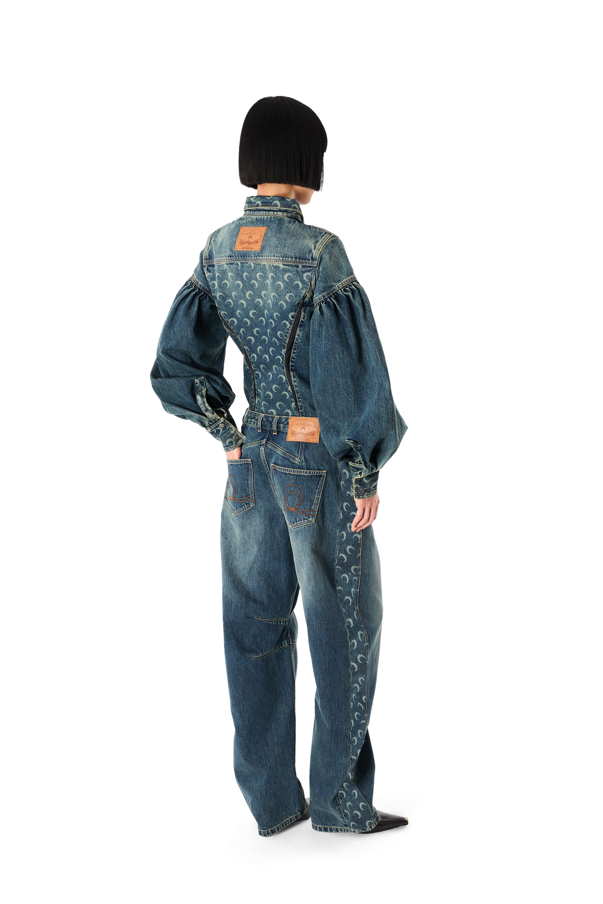 MOON LASER DARK BLUE WASH DENIM LONS SLEEVES SHIRT
