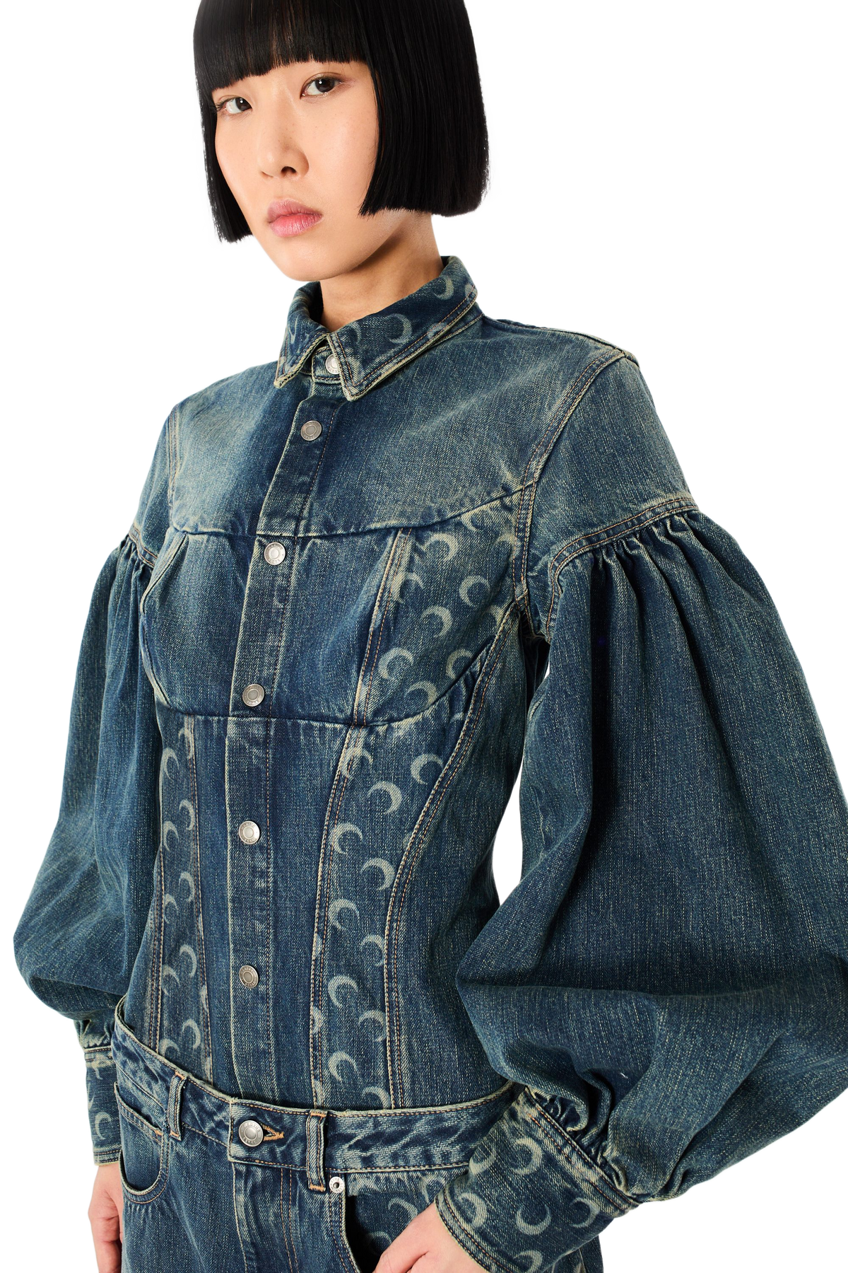 MOON LASER DARK BLUE WASH DENIM LONS SLEEVES SHIRT, image 5 of 6