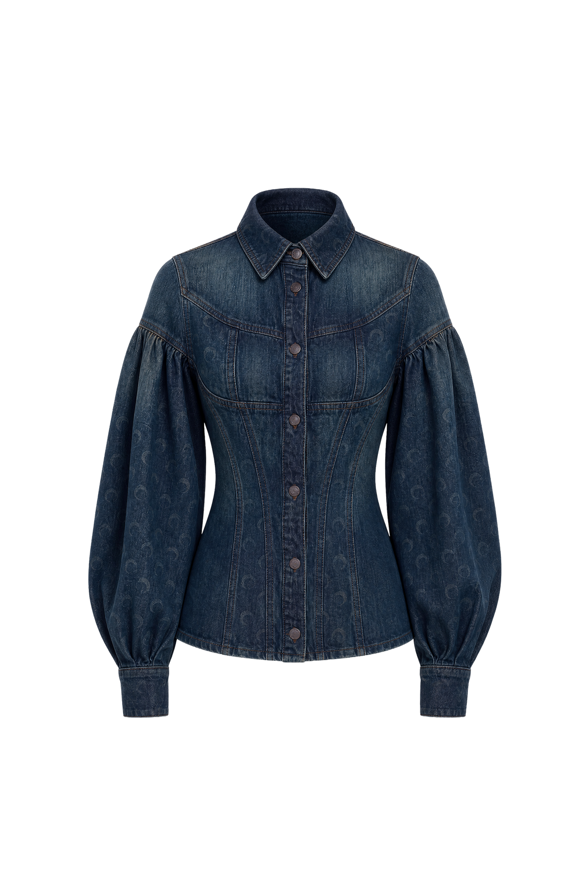 MOON LASER DARK BLUE WASH DENIM LONS SLEEVES SHIRT