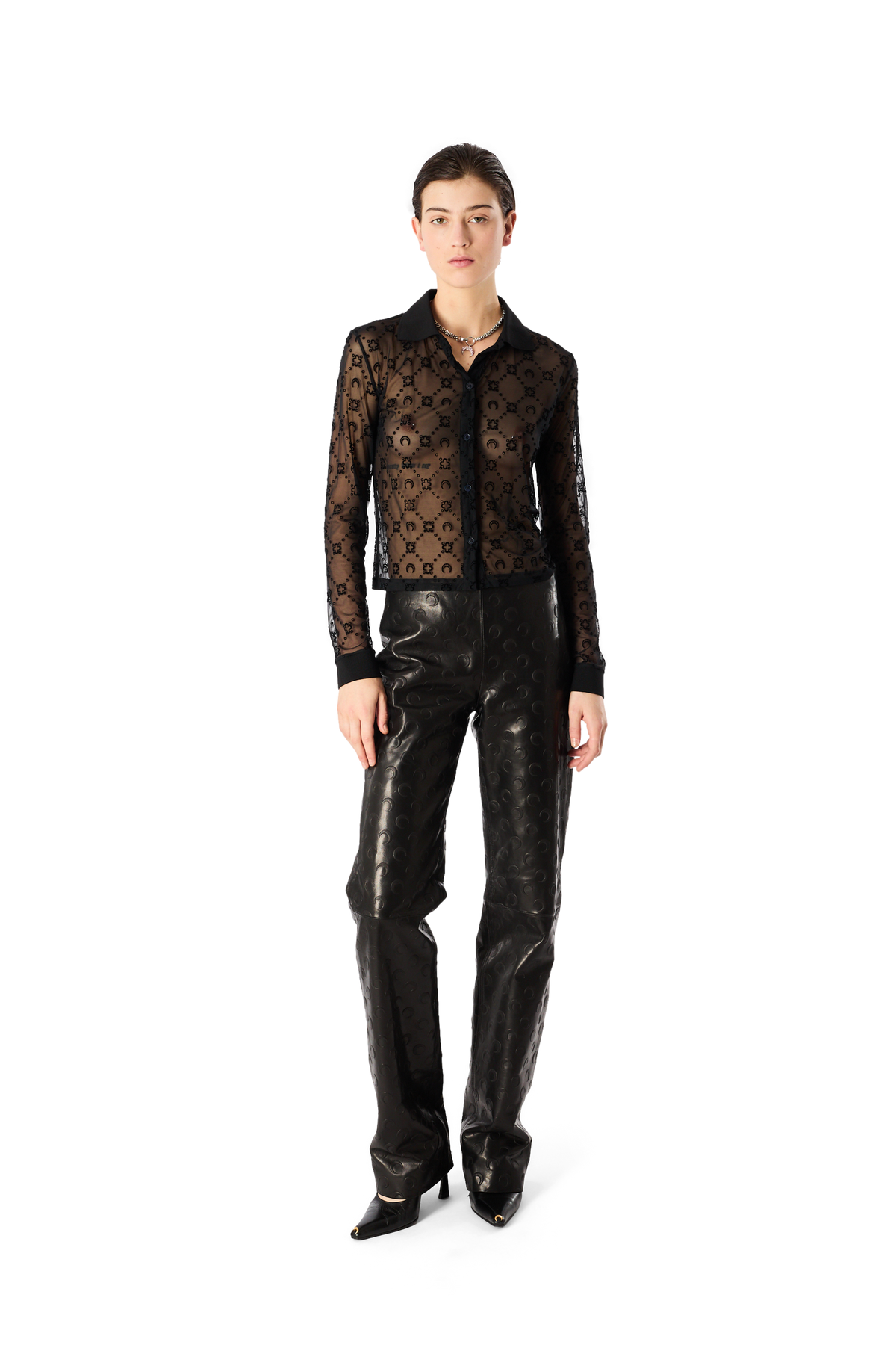 MOONOGRAM MESH FLOCK LONG SLEEVES POLO SHIRT