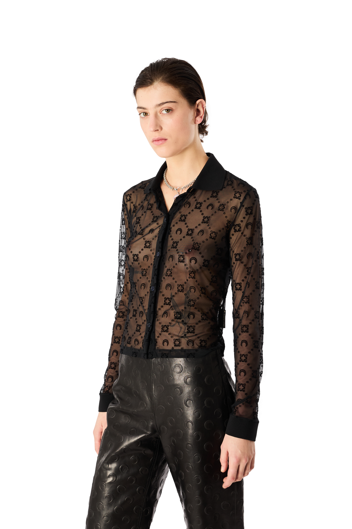 MOONOGRAM MESH FLOCK LONG SLEEVES POLO SHIRT