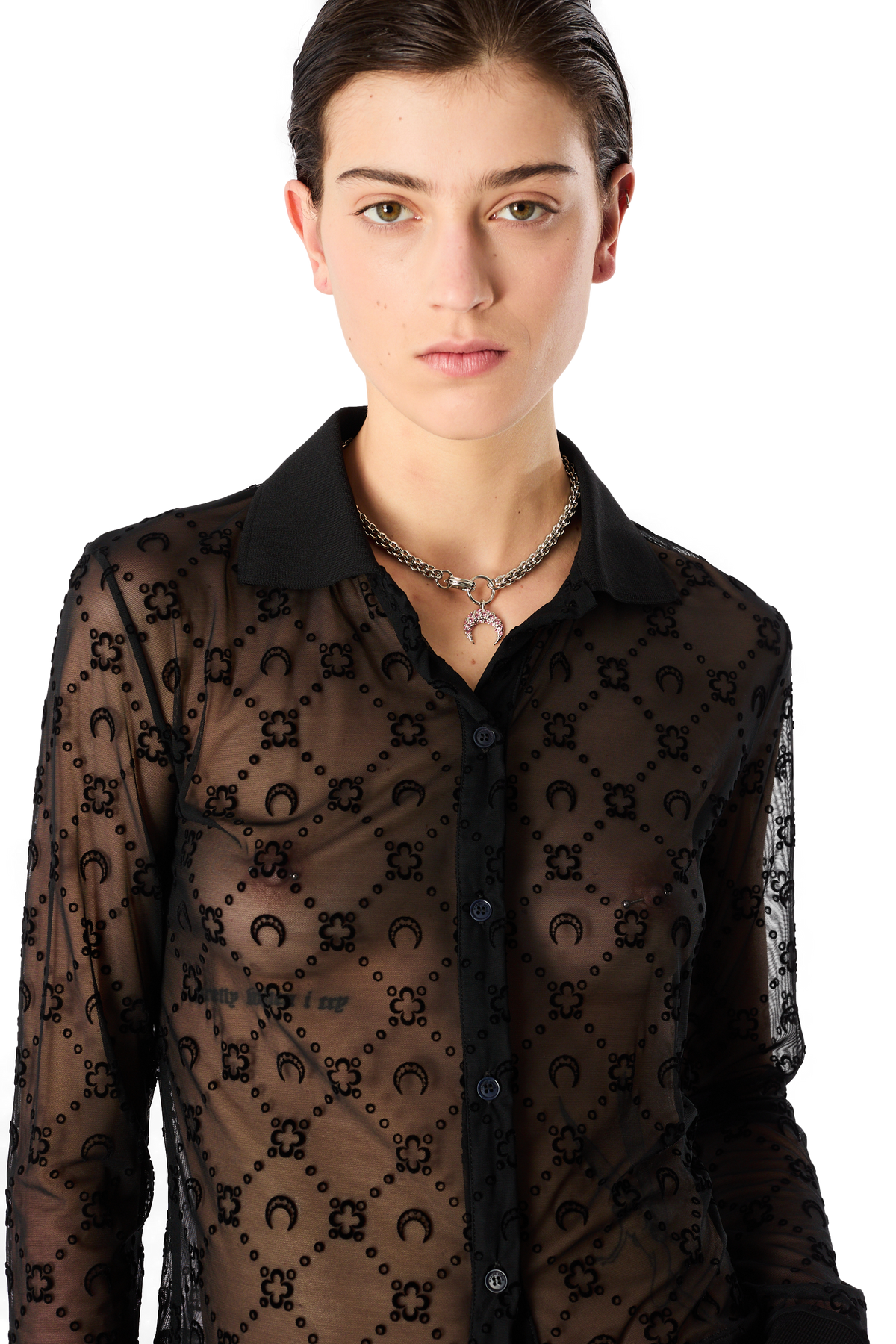 MOONOGRAM MESH FLOCK LONG SLEEVES POLO SHIRT, image 4 of 5