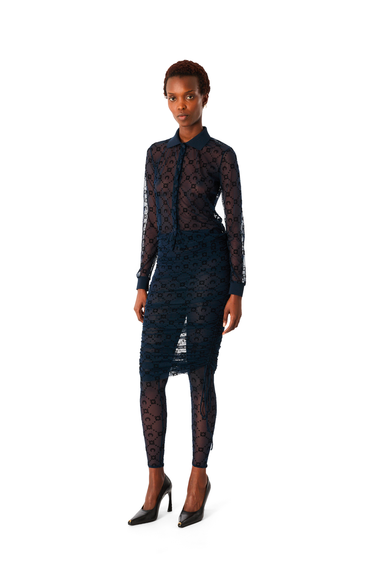 MOONOGRAM MESH FLOCK LONG SLEEVES POLO SHIRT