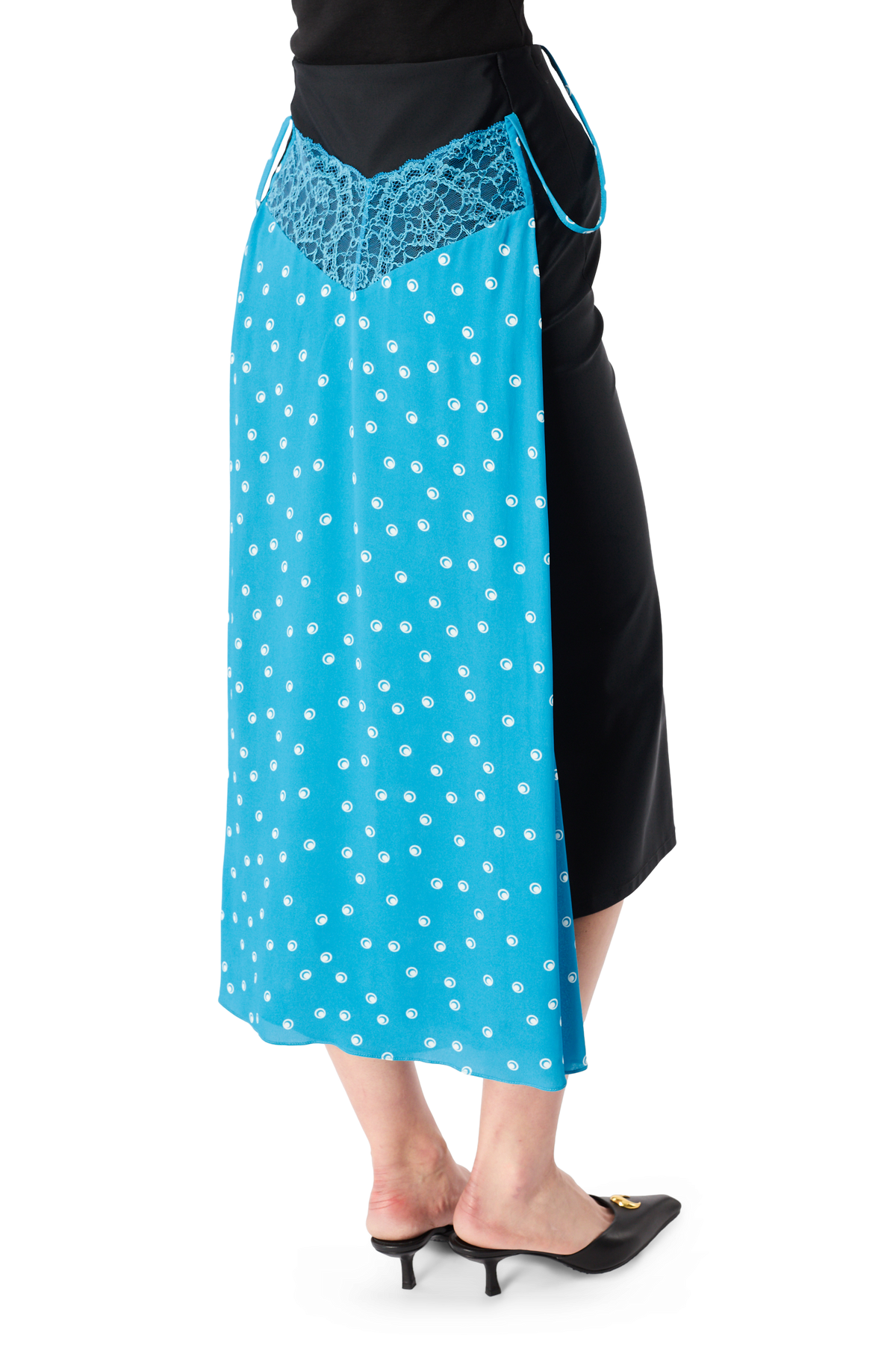 JUPE LONGUE À POIS EN MÉLANGE DE MATIÈRES