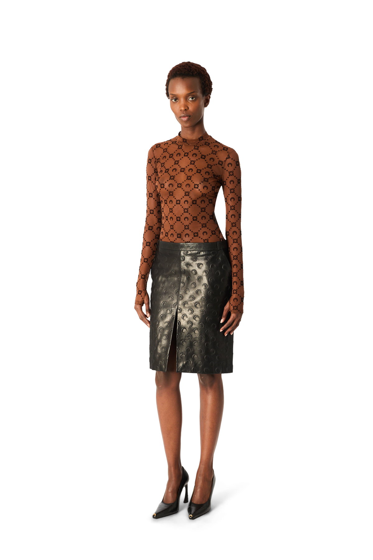 JUPE MIDI EN CUIR EMBOSSÉ À MOTIF LUNE