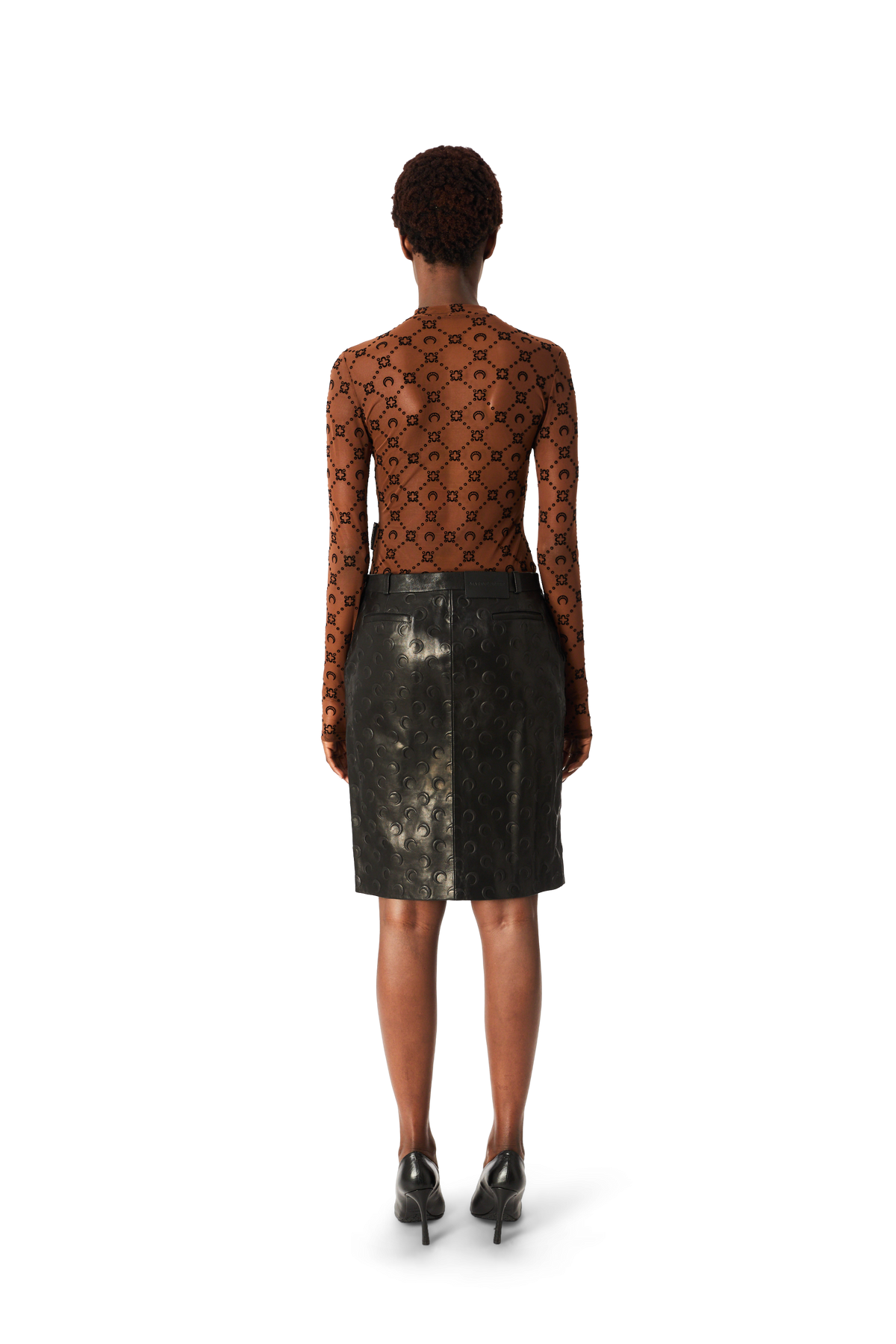JUPE MIDI EN CUIR EMBOSSÉ À MOTIF LUNE