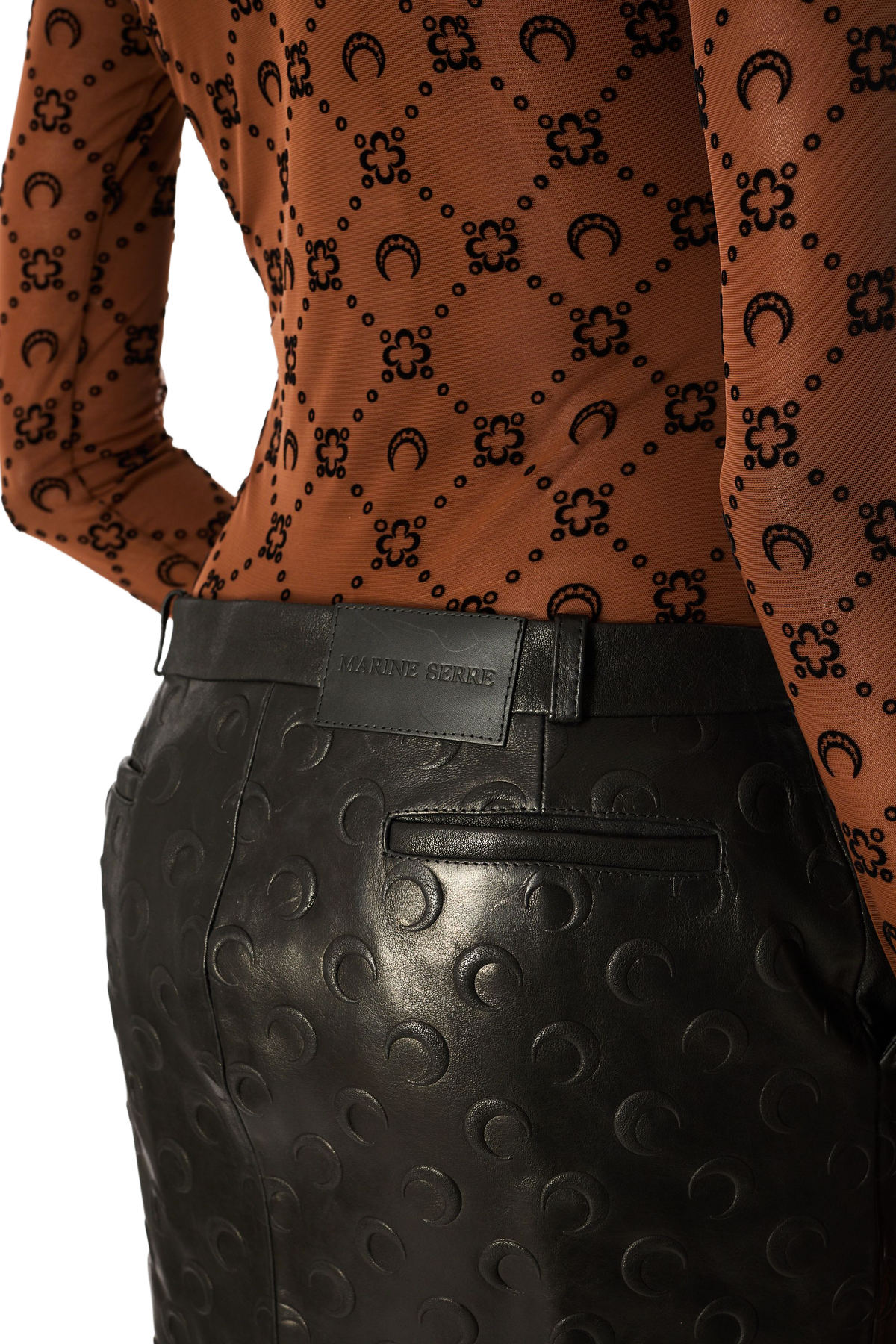 MOON EMBOSSED LEATHER MIDI SKIRT, image 4 of 5