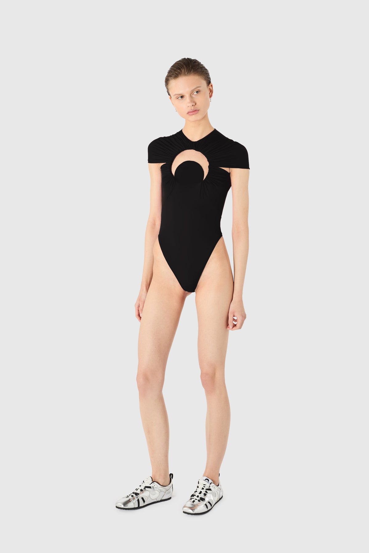 Moon gathered one piece swimwear