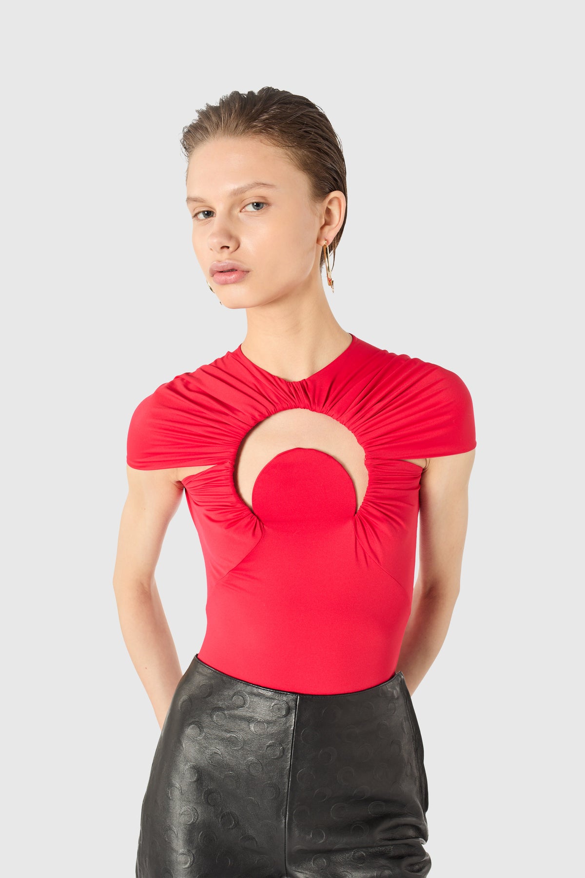 Moon gathered one piece swimwear