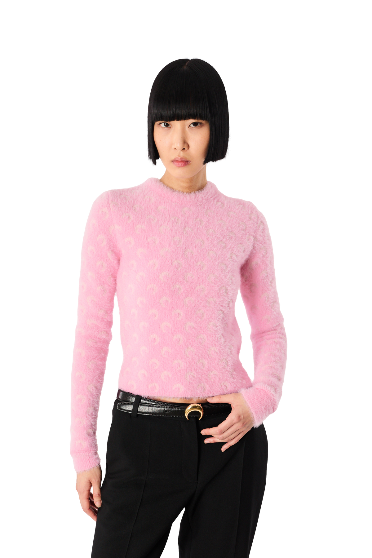 FLUFFY MOON JACQUARD KNIT CREWNECK SWEATER