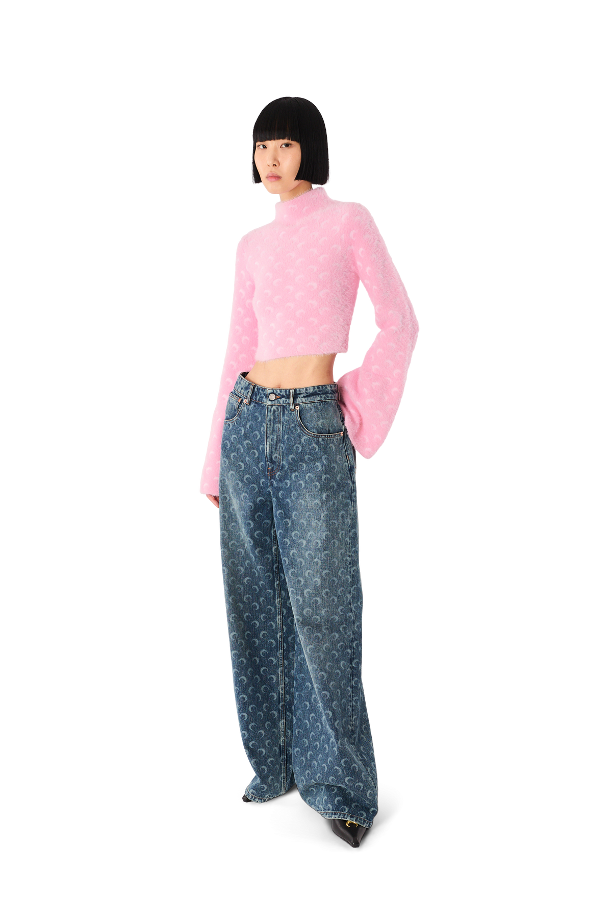 FLUFFY MOON JACQUARD KNIT HIGH NECK SWEATER