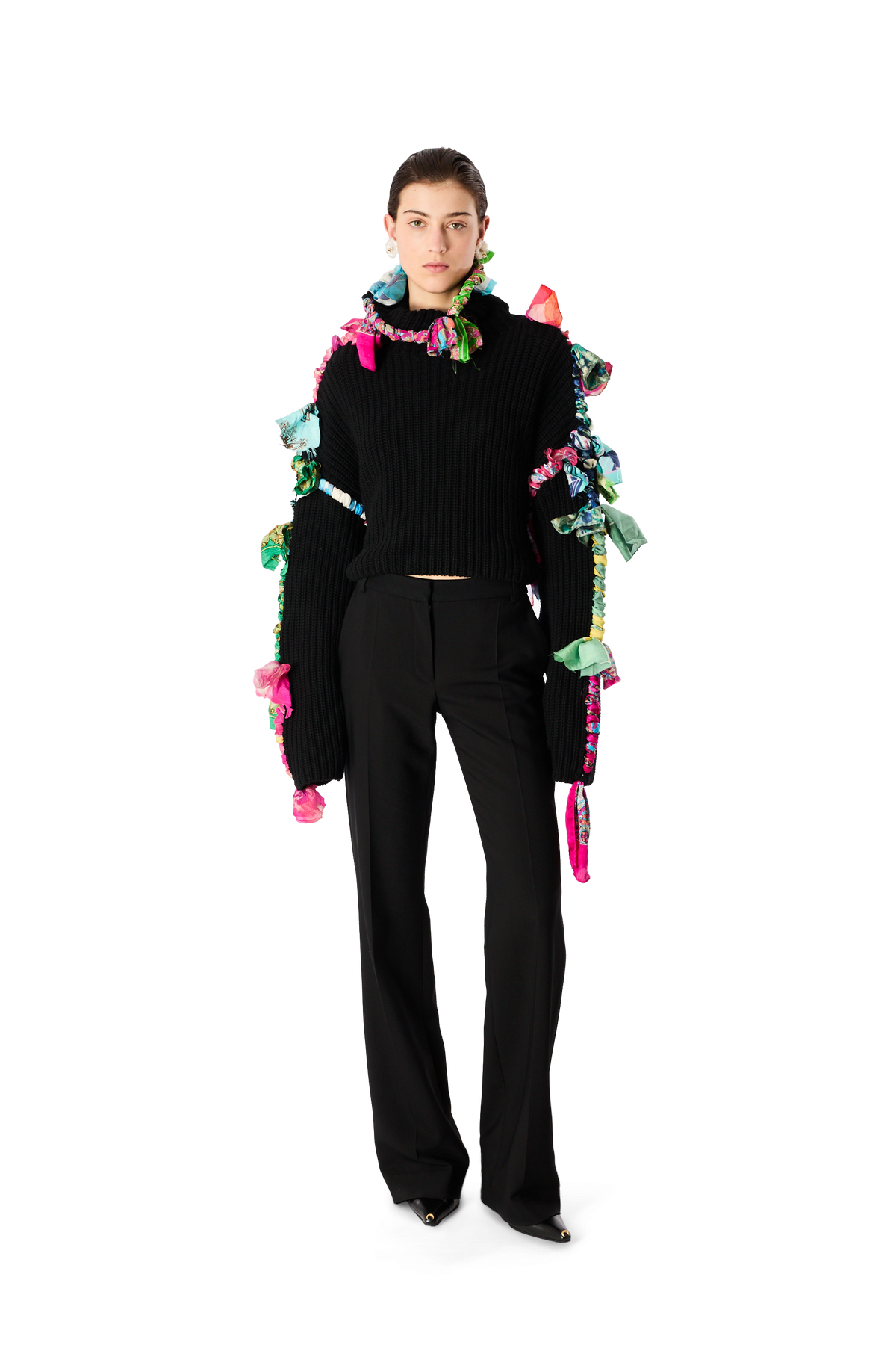 REGENERATED SILK SCARVES CROPPED HIGH NECK SWEATER