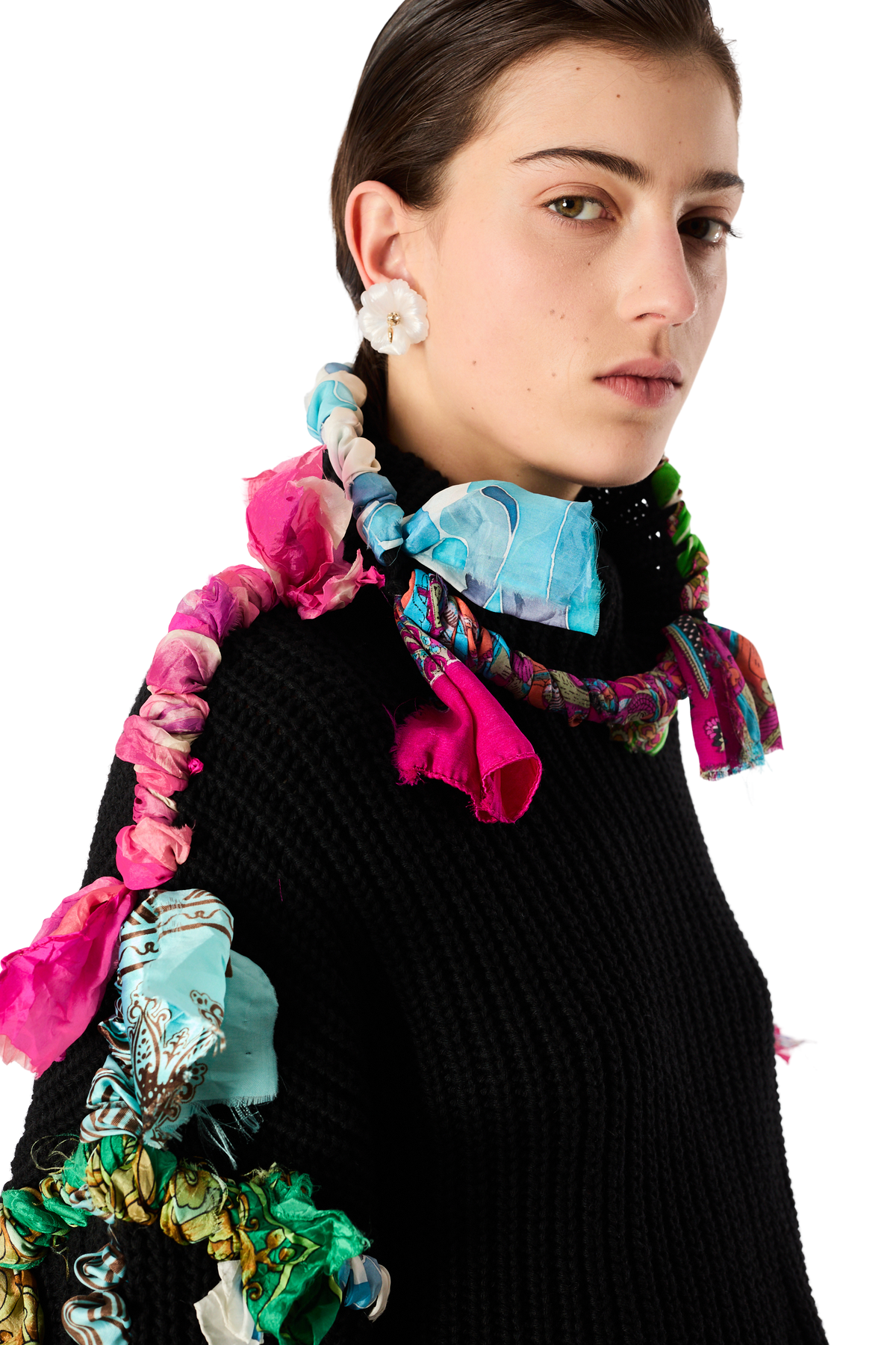 REGENERATED SILK SCARVES CROPPED HIGH NECK SWEATER