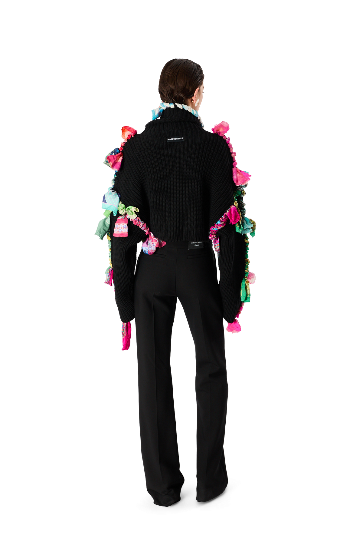 REGENERATED SILK SCARVES CROPPED HIGH NECK SWEATER