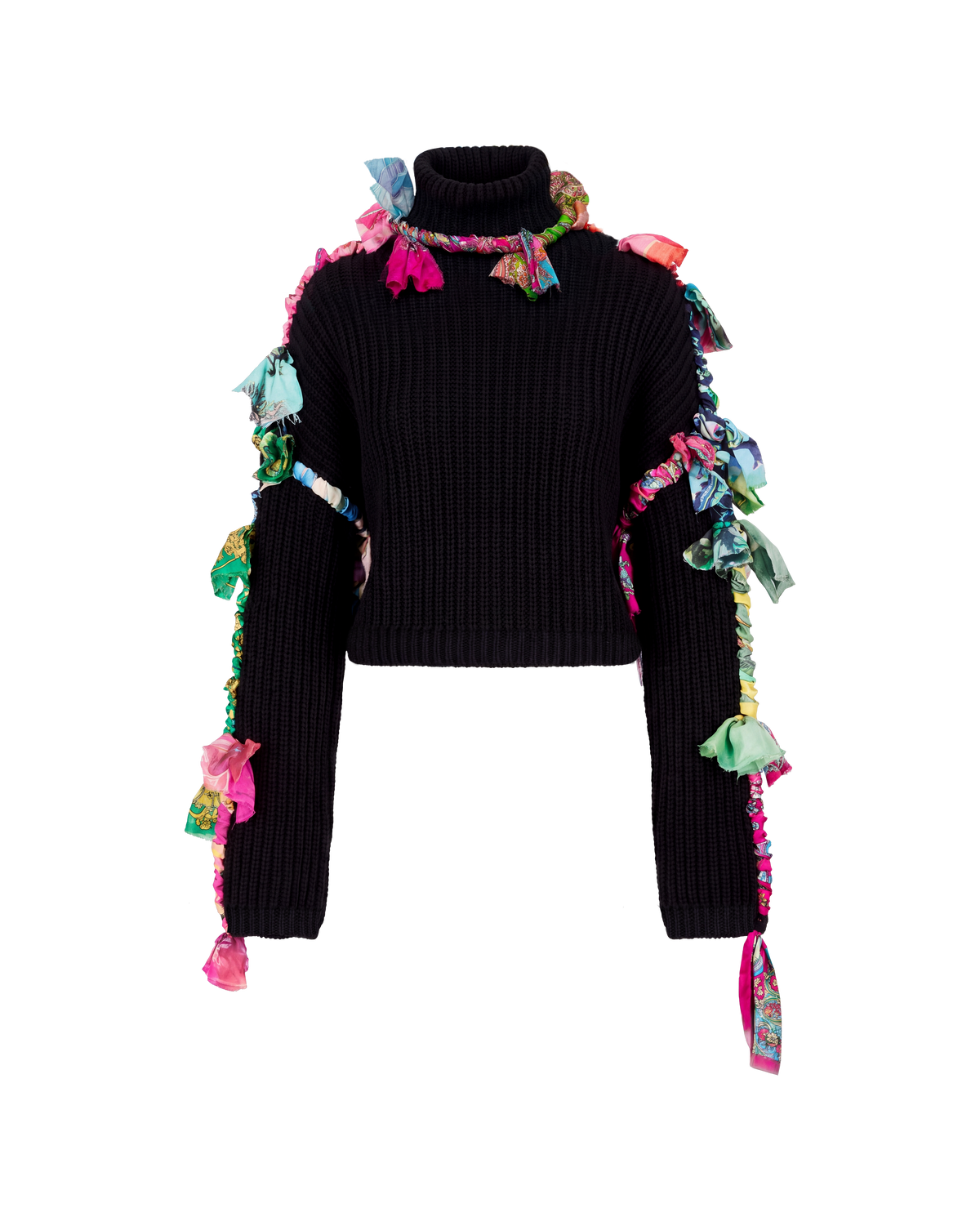 REGENERATED SILK SCARVES CROPPED HIGH NECK SWEATER
