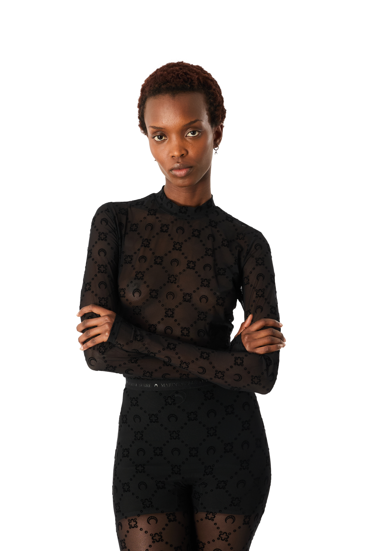 Moonogram Mesh Flock Second Skin Highneck Top