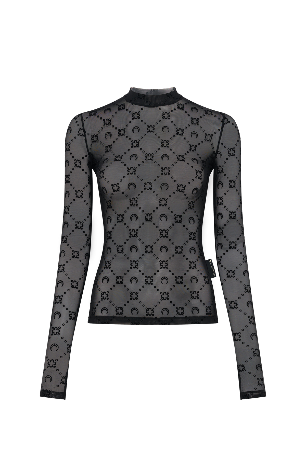 Moonogram Mesh Flock Second Skin Highneck Top