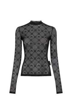 Moonogram Mesh Flock Second Skin Highneck Top