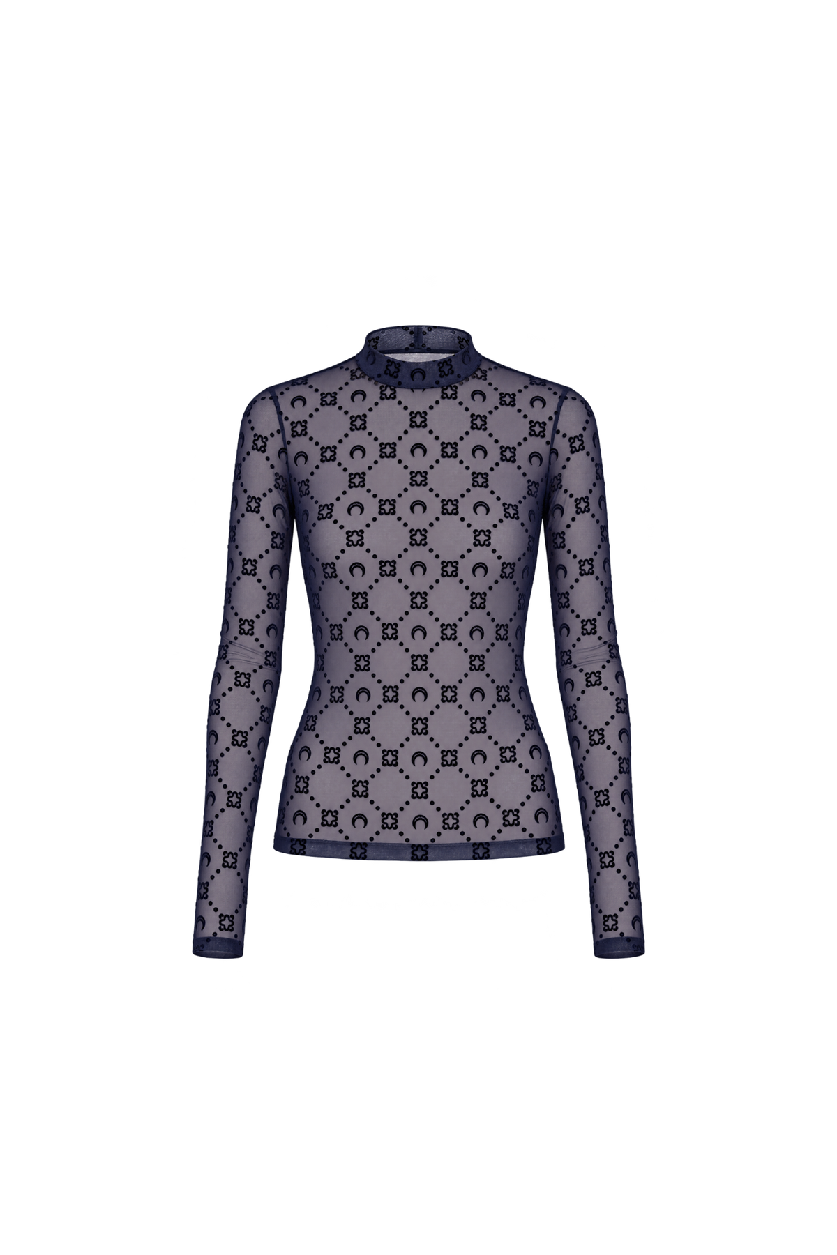 MOONOGRAM MESH FLOCK LONG SLEEVE HIGHNECK TOP
