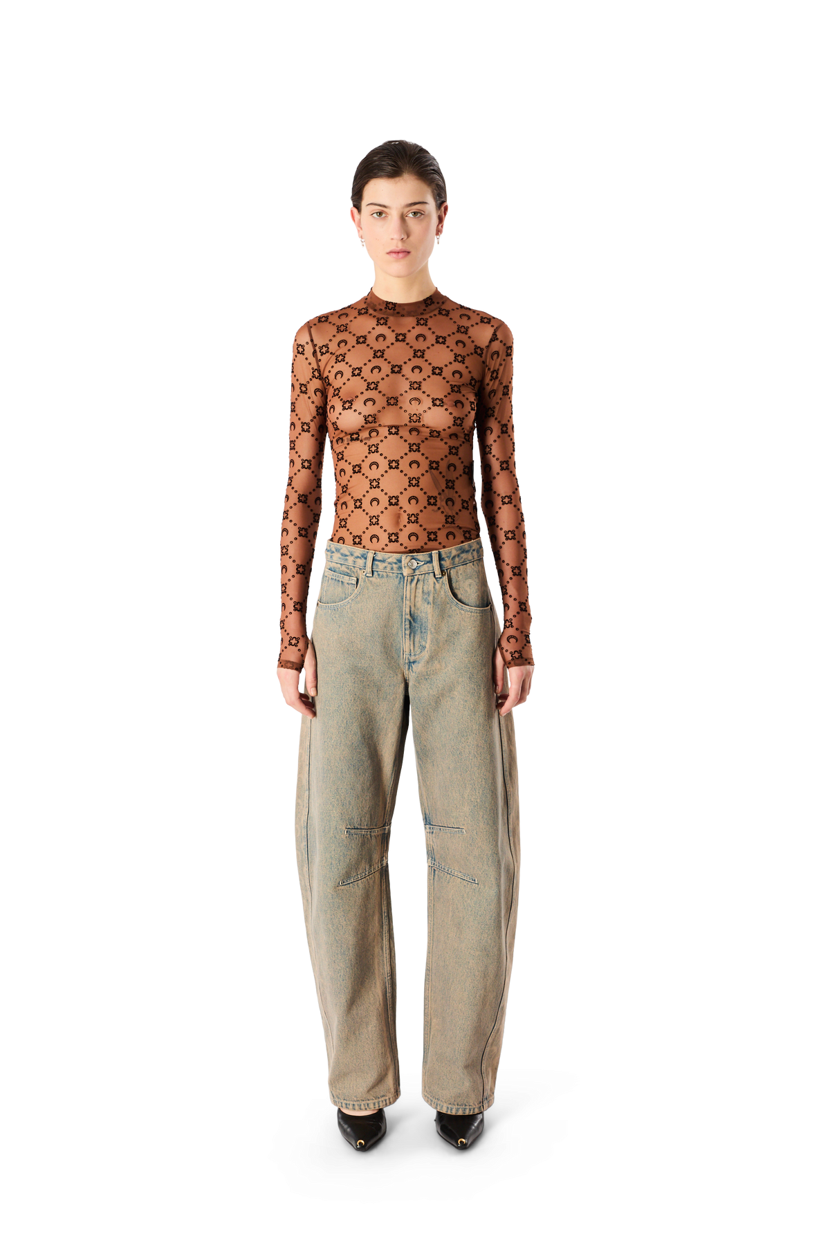 MOONOGRAM MESH FLOCK LONG SLEEVE HIGHNECK TOP
