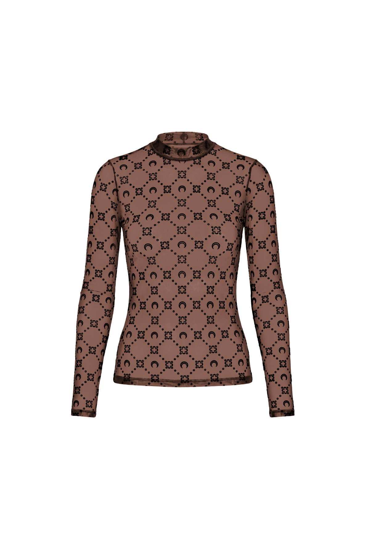 MOONOGRAM MESH FLOCK LONG SLEEVE HIGHNECK TOP