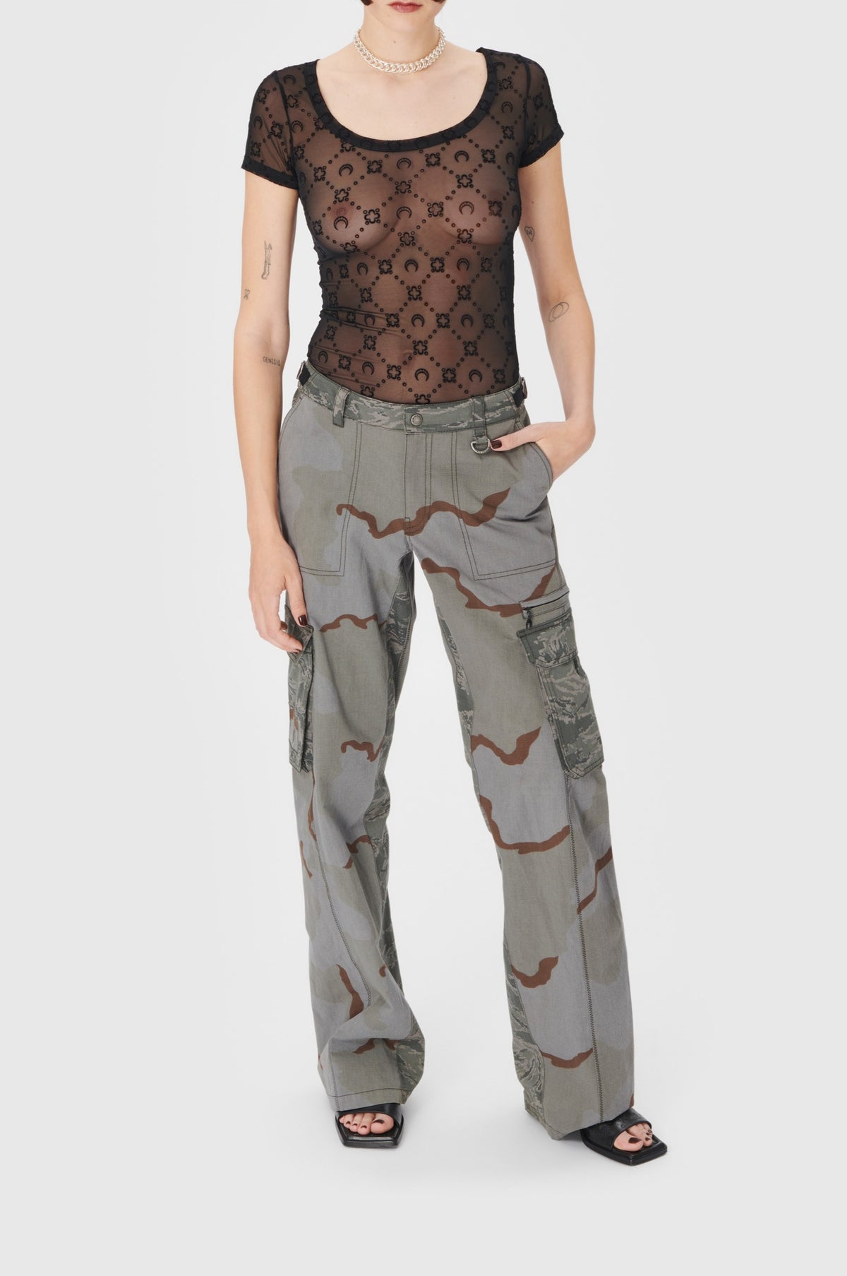 Recycled Mesh Flock Open Neck Top