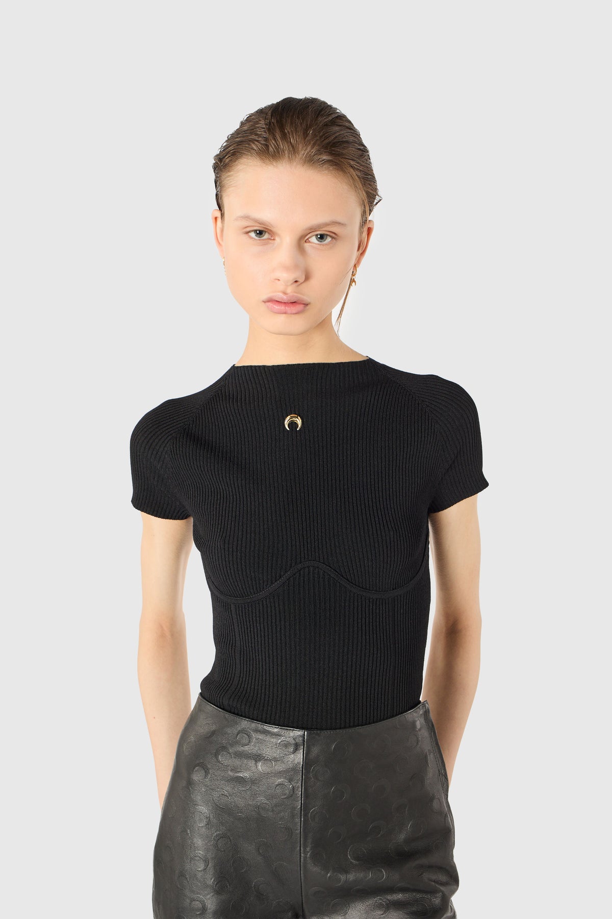Knit short sleeves top