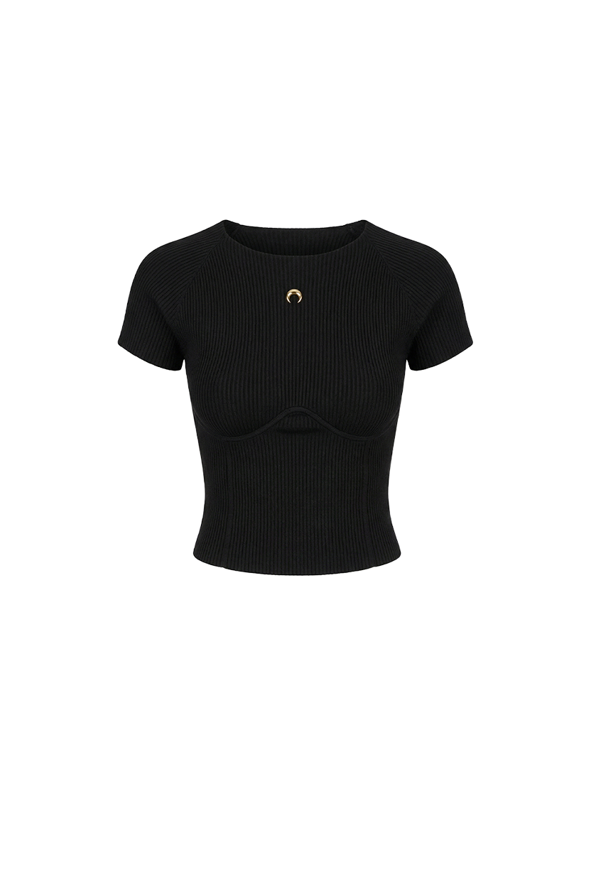 Knit short sleeves top