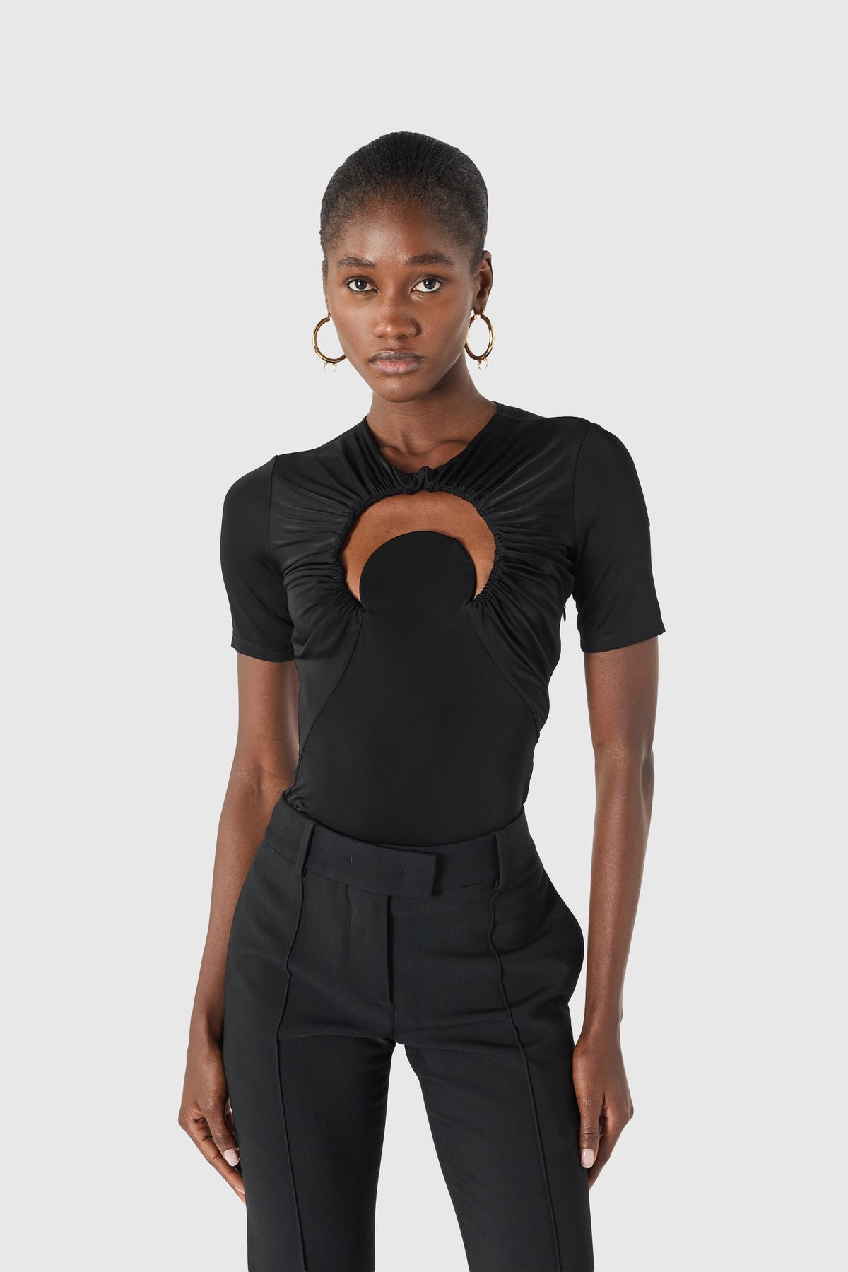 Moon gathered jersey short sleeves top