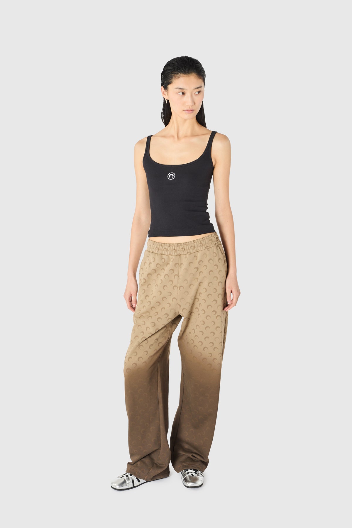 MOON LOGO RIBBED JERSEY CROPPED TANK TOP
