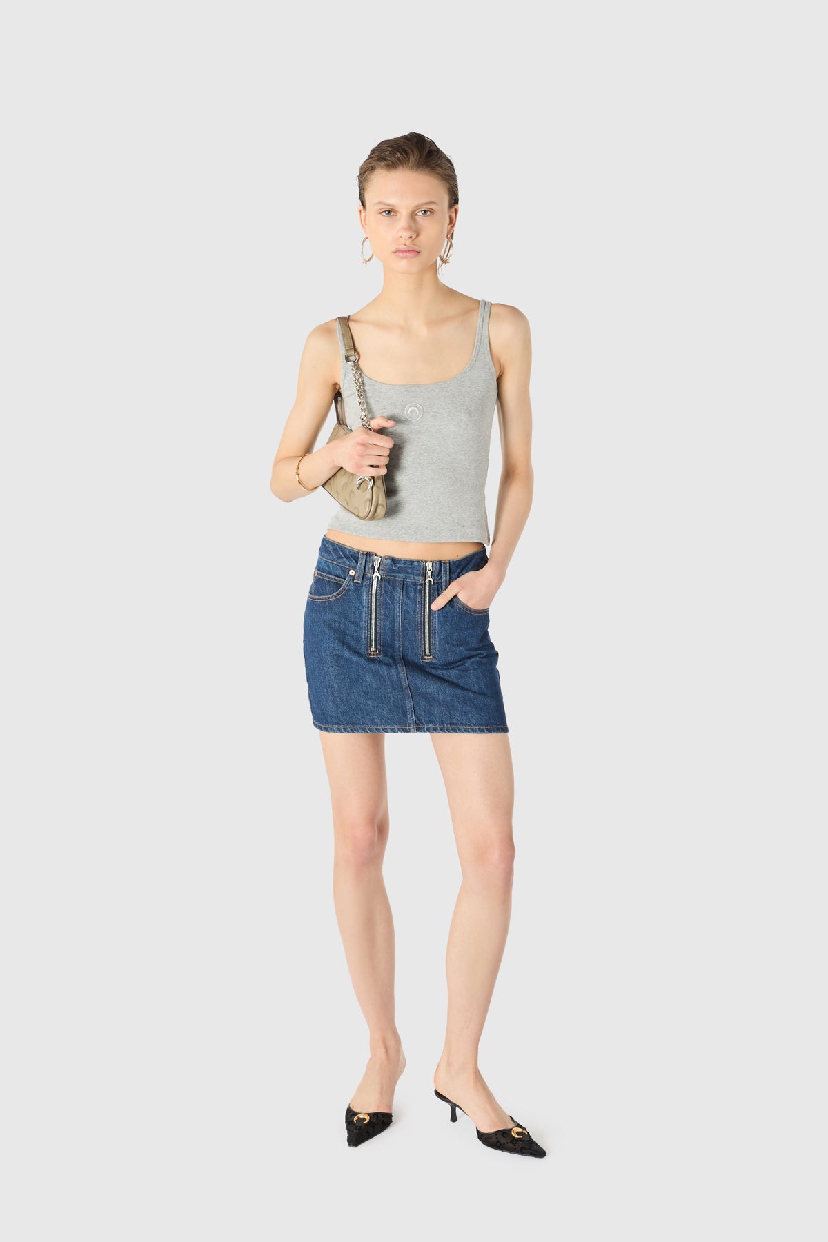 MOON LOGO RIBBED JERSEY CROPPED TANK TOP