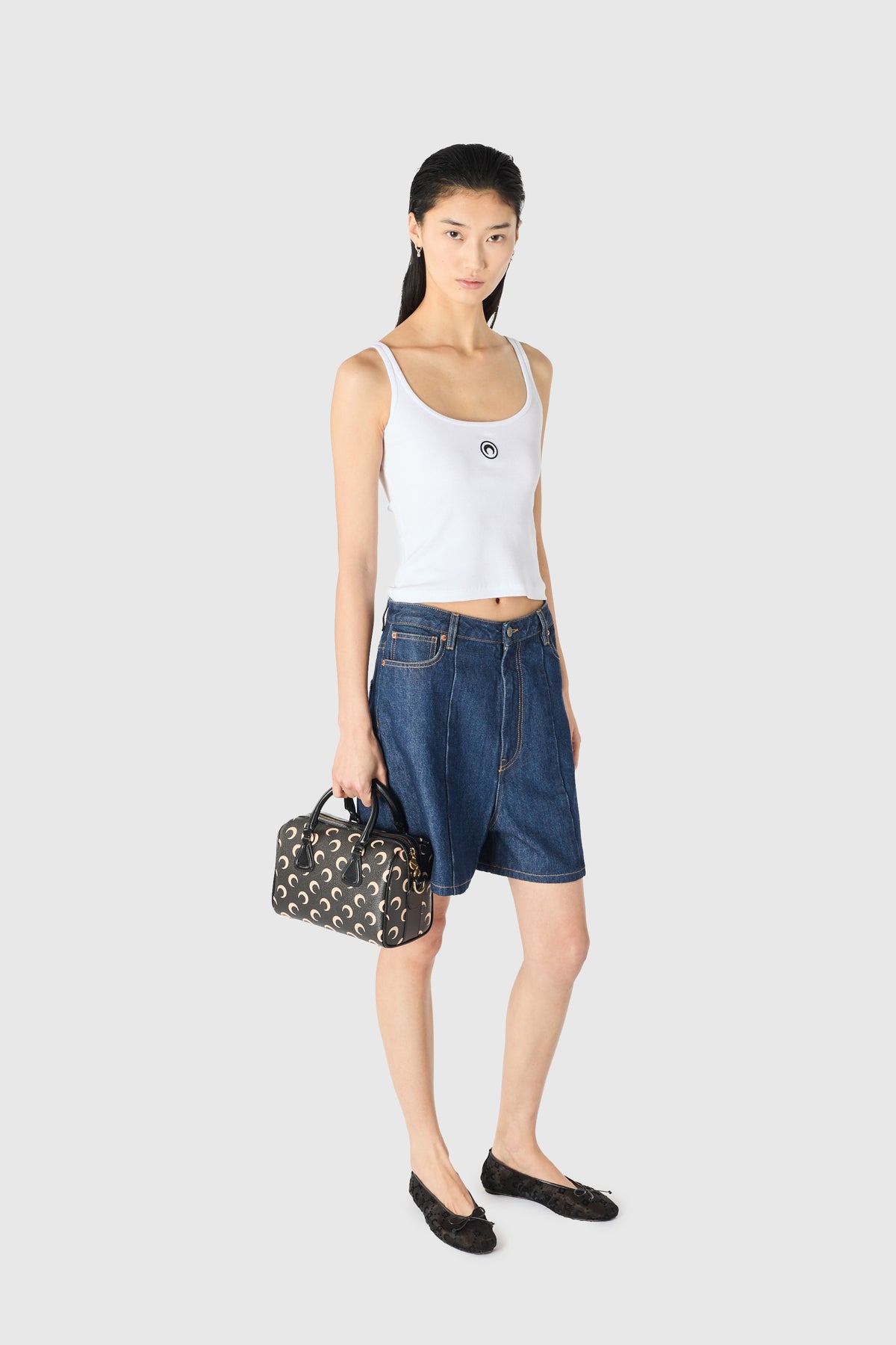 MOON LOGO RIBBED JERSEY CROPPED TANK TOP