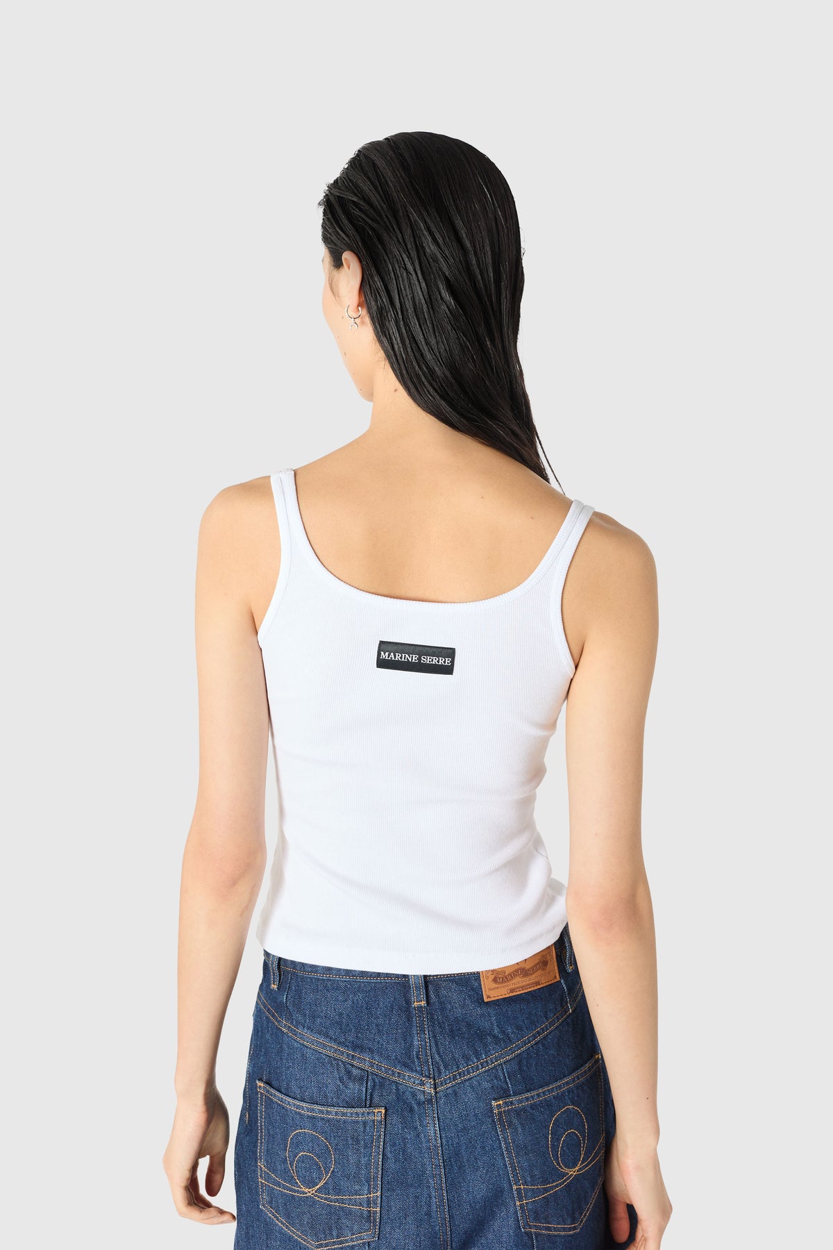 MOON LOGO RIBBED JERSEY CROPPED TANK TOP
