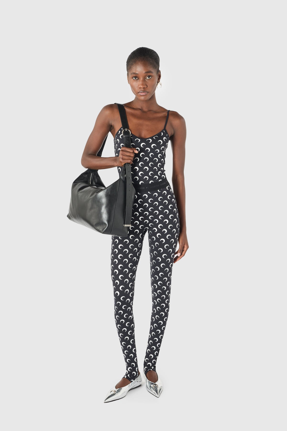 MOON FOIL PRINTED JERSEY STRAPS TOP