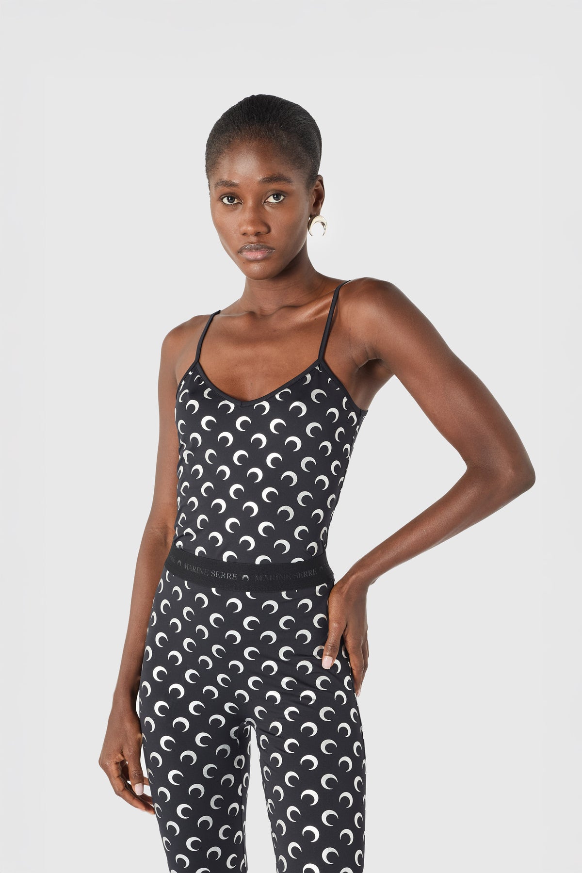 MOON FOIL PRINTED JERSEY STRAPS TOP
