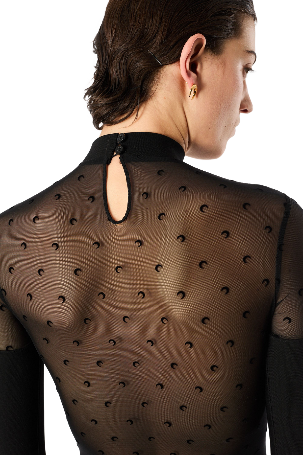 PLUMETIS MOON MESH &amp; SHINY JERSEY LONG SLEEVES BODYSUIT TOP, image 4 of 6
