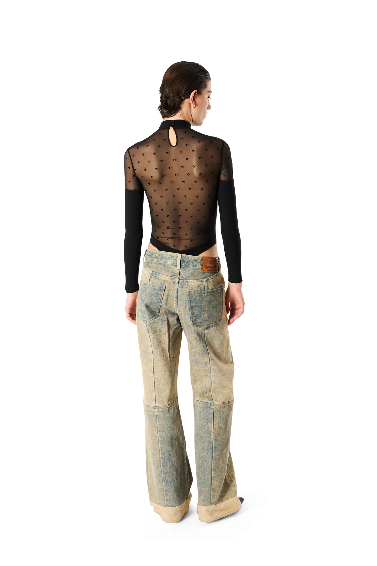 PLUMETIS MOON MESH &amp; SHINY JERSEY LONG SLEEVES BODYSUIT TOP, image 5 of 6